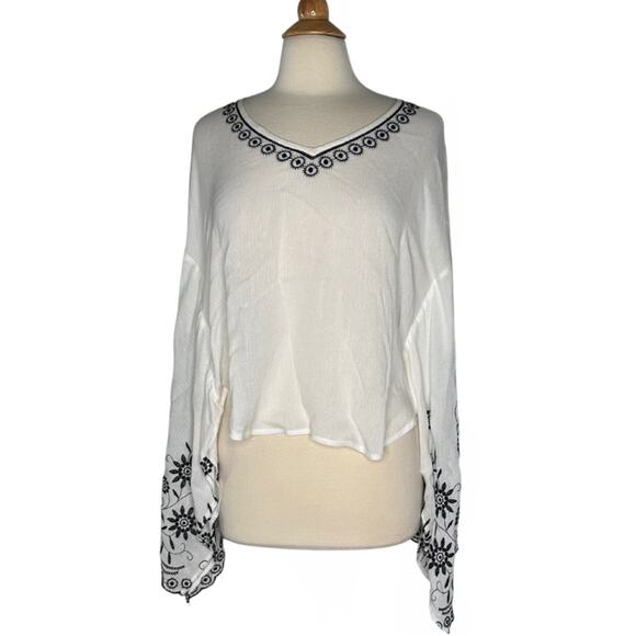 V Cristina Tops - V Cristina White Navy Embroidered Oversized Lagenlook Gothic Statement Sleeves